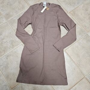 Victoria's Secret PINK Bodycon Ribbed Long Sleeve Dress in Tan Brown